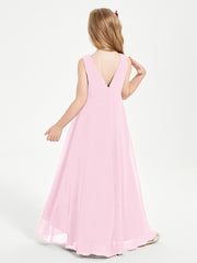 Junior Robes de Demoiselle d'Honneur Modernes à Col Cowl Asymétrique Rose Bonbon