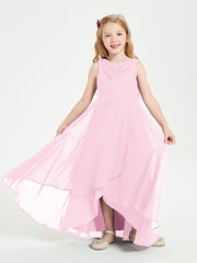 Junior Robes de Demoiselle d'Honneur Modernes à Col Cowl Asymétrique Rose Bonbon