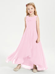 Junior Robes de Demoiselle d'Honneur Modernes à Col Cowl Asymétrique Rose Bonbon