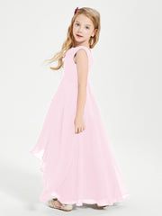 Junior Robes de Demoiselle d'Honneur Modernes à Col Cowl Asymétrique Rose Bonbon