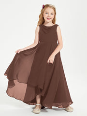 Junior Robes de Demoiselle d'Honneur Modernes à Col Cowl Asymétrique Chocolat