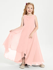 Junior Robes de Demoiselle d'Honneur Modernes à Col Cowl Asymétrique Corail