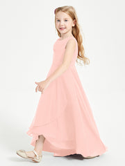 Junior Robes de Demoiselle d'Honneur Modernes à Col Cowl Asymétrique Corail