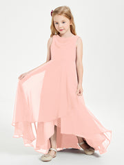 Junior Robes de Demoiselle d'Honneur Modernes à Col Cowl Asymétrique Corail