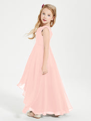 Junior Robes de Demoiselle d'Honneur Modernes à Col Cowl Asymétrique Corail