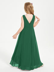 Junior Robes de Demoiselle d'Honneur Modernes à Col Cowl Asymétrique Vert Foncé