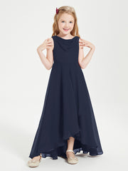 Junior Robes de Demoiselle d'Honneur Modernes à Col Cowl Asymétrique Bleu Marine