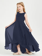 Junior Robes de Demoiselle d'Honneur Modernes à Col Cowl Asymétrique Bleu Marine