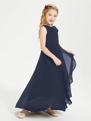 Junior Robes de Demoiselle d'Honneur Modernes à Col Cowl Asymétrique Bleu Marine