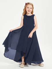 Junior Robes de Demoiselle d'Honneur Modernes à Col Cowl Asymétrique Bleu Marine