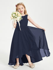 Junior Robes de Demoiselle d'Honneur Modernes à Col Cowl Asymétrique Bleu Marine