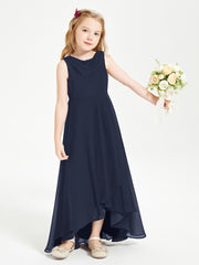 Junior Robes de Demoiselle d'Honneur Modernes à Col Cowl Asymétrique Bleu Marine
