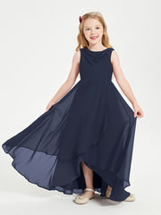 Junior Robes de Demoiselle d'Honneur Modernes à Col Cowl Asymétrique Bleu Marine