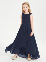 Junior Robes de Demoiselle d'Honneur Modernes à Col Cowl Asymétrique Bleu Marine