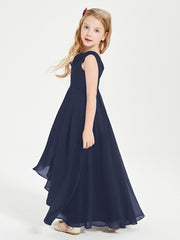 Junior Robes de Demoiselle d'Honneur Modernes à Col Cowl Asymétrique Bleu Marine