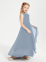 Junior Robes de Demoiselle d'Honneur Modernes à Col Cowl Asymétrique Bleu Poudré