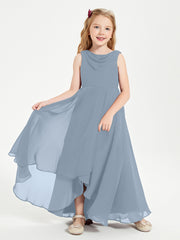 Junior Robes de Demoiselle d'Honneur Modernes à Col Cowl Asymétrique Bleu Poudré