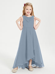 Junior Robes de Demoiselle d'Honneur Modernes à Col Cowl Asymétrique Bleu Poudré