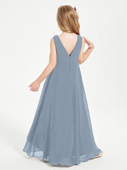 Junior Robes de Demoiselle d'Honneur Modernes à Col Cowl Asymétrique Bleu Poudré