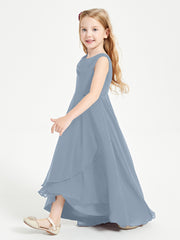 Junior Robes de Demoiselle d'Honneur Modernes à Col Cowl Asymétrique Bleu Poudré