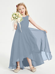 Junior Robes de Demoiselle d'Honneur Modernes à Col Cowl Asymétrique Bleu Poudré
