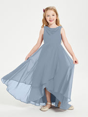 Junior Robes de Demoiselle d'Honneur Modernes à Col Cowl Asymétrique Bleu Poudré