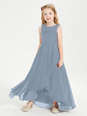 Junior Robes de Demoiselle d'Honneur Modernes à Col Cowl Asymétrique Bleu Poudré