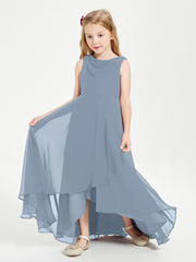 Junior Robes de Demoiselle d'Honneur Modernes à Col Cowl Asymétrique Bleu Poudré