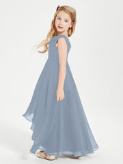 Junior Robes de Demoiselle d'Honneur Modernes à Col Cowl Asymétrique Bleu Poudré