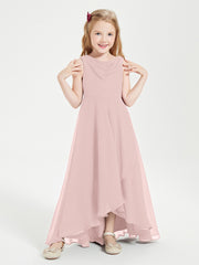 Junior Robes de Demoiselle d'Honneur Modernes à Col Cowl Asymétrique Rose Poudré