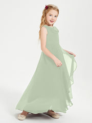 Junior Robes de Demoiselle d'Honneur Modernes à Col Cowl Asymétrique Sauge Poudrée