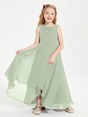 Junior Robes de Demoiselle d'Honneur Modernes à Col Cowl Asymétrique Sauge Poudrée