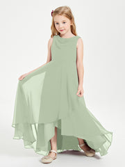 Junior Robes de Demoiselle d'Honneur Modernes à Col Cowl Asymétrique Sauge Poudrée