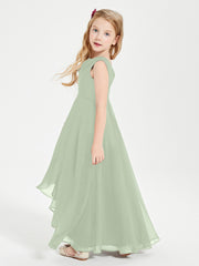 Junior Robes de Demoiselle d'Honneur Modernes à Col Cowl Asymétrique Sauge Poudrée