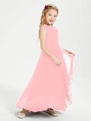 Junior Robes de Demoiselle d'Honneur Modernes à Col Cowl Asymétrique Flamant