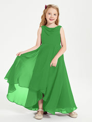 Junior Robes de Demoiselle d'Honneur Modernes à Col Cowl Asymétrique Vert