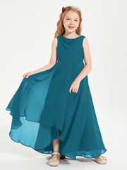Junior Robes de Demoiselle d'Honneur Modernes à Col Cowl Asymétrique Bleu Encre