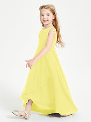 Junior Robes de Demoiselle d'Honneur Modernes à Col Cowl Asymétrique Citron
