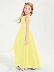Junior Robes de Demoiselle d'Honneur Modernes à Col Cowl Asymétrique Citron