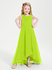 Junior Robes de Demoiselle d'Honneur Modernes à Col Cowl Asymétrique Vert Citron