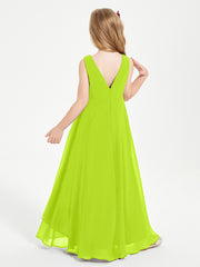 Junior Robes de Demoiselle d'Honneur Modernes à Col Cowl Asymétrique Vert Citron
