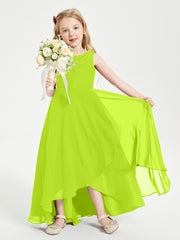 Junior Robes de Demoiselle d'Honneur Modernes à Col Cowl Asymétrique Vert Citron