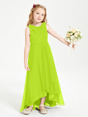 Junior Robes de Demoiselle d'Honneur Modernes à Col Cowl Asymétrique Vert Citron