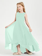 Junior Robes de Demoiselle d'Honneur Modernes à Col Cowl Asymétrique Vert Menthe