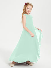 Junior Robes de Demoiselle d'Honneur Modernes à Col Cowl Asymétrique Vert Menthe