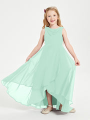 Junior Robes de Demoiselle d'Honneur Modernes à Col Cowl Asymétrique Vert Menthe