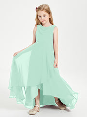 Junior Robes de Demoiselle d'Honneur Modernes à Col Cowl Asymétrique Vert Menthe