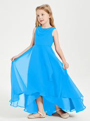 Junior Robes de Demoiselle d'Honneur Modernes à Col Cowl Asymétrique Bleu Océan
