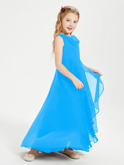 Junior Robes de Demoiselle d'Honneur Modernes à Col Cowl Asymétrique Bleu Océan
