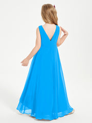 Junior Robes de Demoiselle d'Honneur Modernes à Col Cowl Asymétrique Bleu Océan